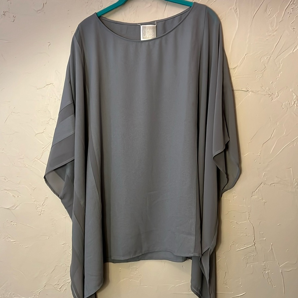 Marla Wynne Layers Flowy Chiffon Tunic Top Mesh Panel Kimono Blouse